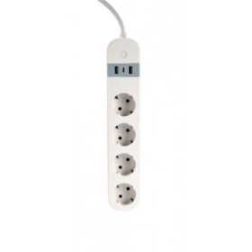 Gembird Smart power strip with USB charger, 4 sockets, white