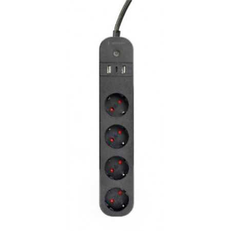 Gembird Smart power strip with USB charger, 4 sockets, black