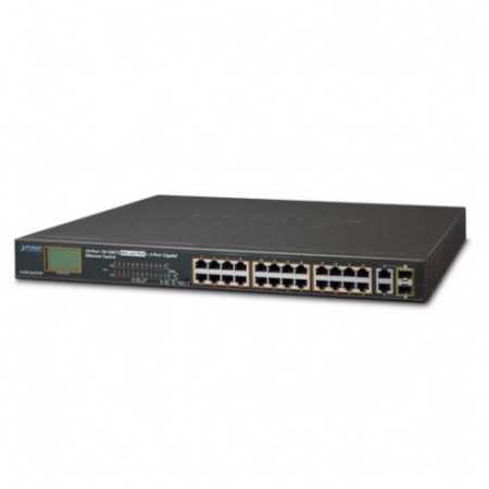 Planet 28-Port LCD Managed (24x100Mbps 802.3at PoE (300W) 2x GbE 2x 1G SFP) Desktop Switch