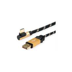 Roline GOLD USB2.0 kabel TIP A (M) - USB-C (M) kutni, 1.8m, crno/zlatni