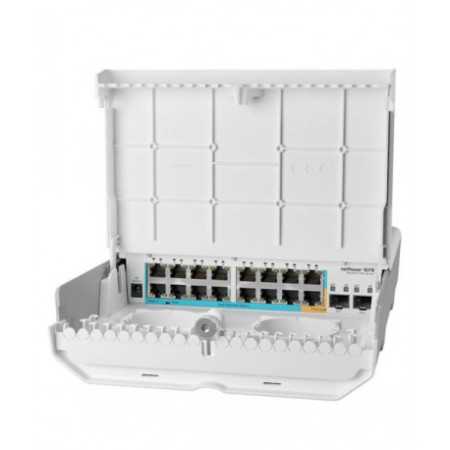 MikroTik (CRS318-16P-2S OUT) outdoor 18 port switch with 16 Gigabit PoE-out ports and 2 SFP