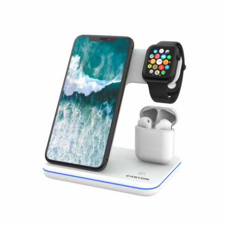 CANYON WS-302 3in1 Wireless charger, with touch button for Running water light, Input 9V/2A, 12V/2A,