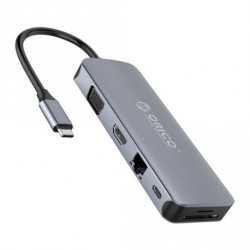 Docking Station USB-C, 4x USB 3.0, LAN, HDMI, VGA, audio, čitač kartica, aluminij, ORICO