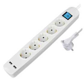 Transmedia 5-way power strip with 2x USB, white, 5m