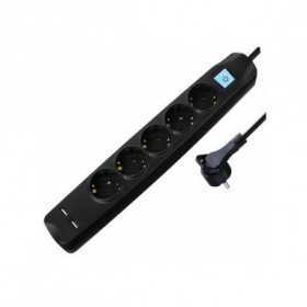 Transmedia 5-way power strip with 2x USB, black, 1,5m