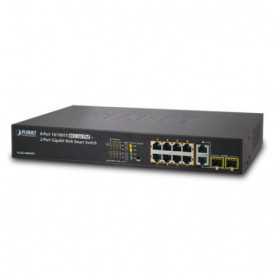 Planet 10-Port Web Managed PoE Switch (8x 100Mbps 802.3at PoE (125W) 2x combo GbE SFP) Uplink Ports Rackmount Desktop Sw